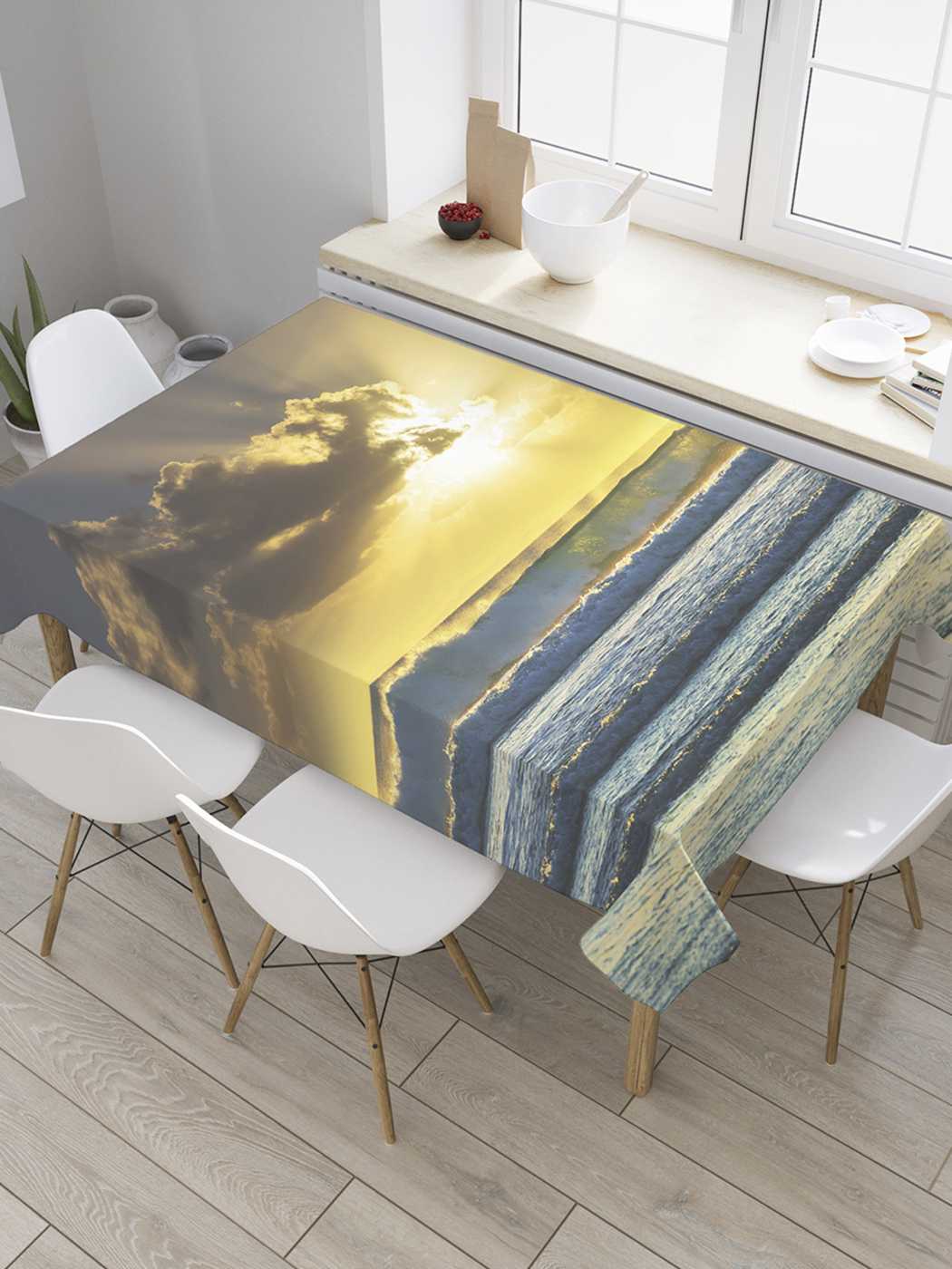 

Скатерть прямоугольная JoyArty "Неспокойное море" из оксфорда, 180x145 см, Зеленый, Неспокойное море