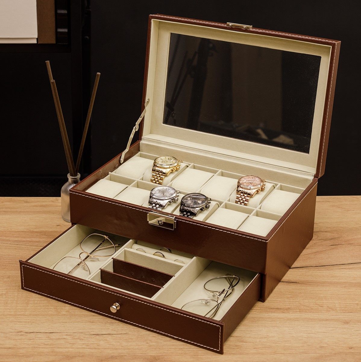 Шкатулка для часов украшений органайзер большая подарочная CLOX W79-C