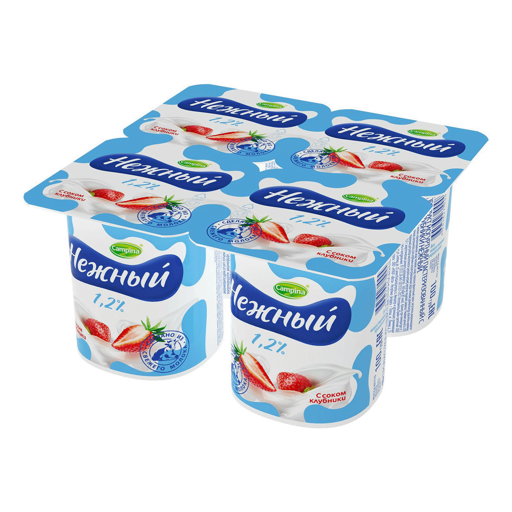 Йогуртный продукт Нежный с соком банана и клубники 1,2% 100 г х 4 шт