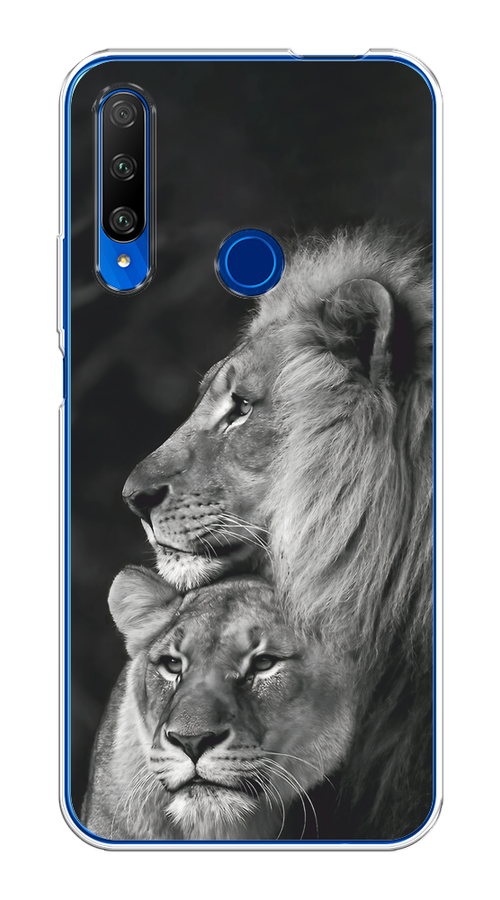 

Чехол на Honor 9X Premium "Львиная пара", Черный;серый;белый, 610650-1