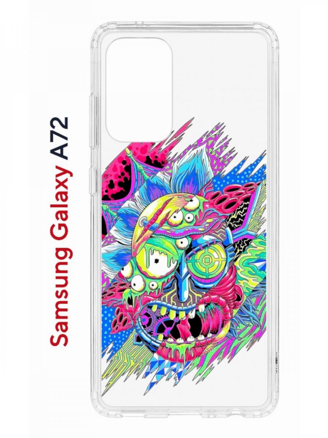 

Чехол на Samsung A72 Kruche Print Многоликий Рик,противоударный бампер,с защитой камеры, Прозрачный;голубой;розовый;желтый, Самсунг Галакси А72