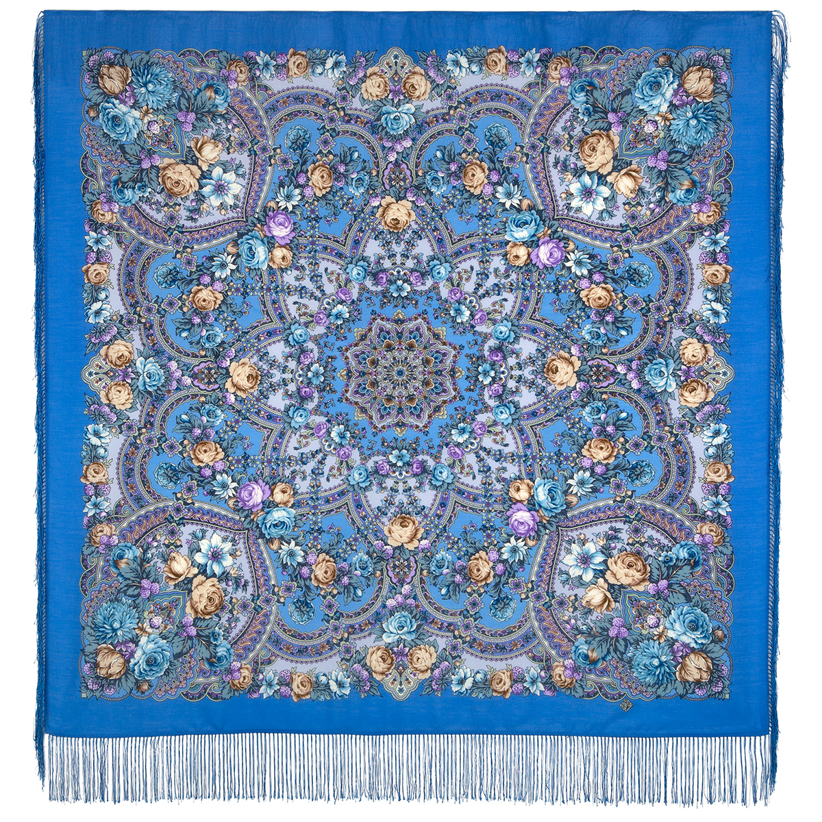 Платок женский Павловопосадский платок 1851 синий/фиолетовый, 125х125 см