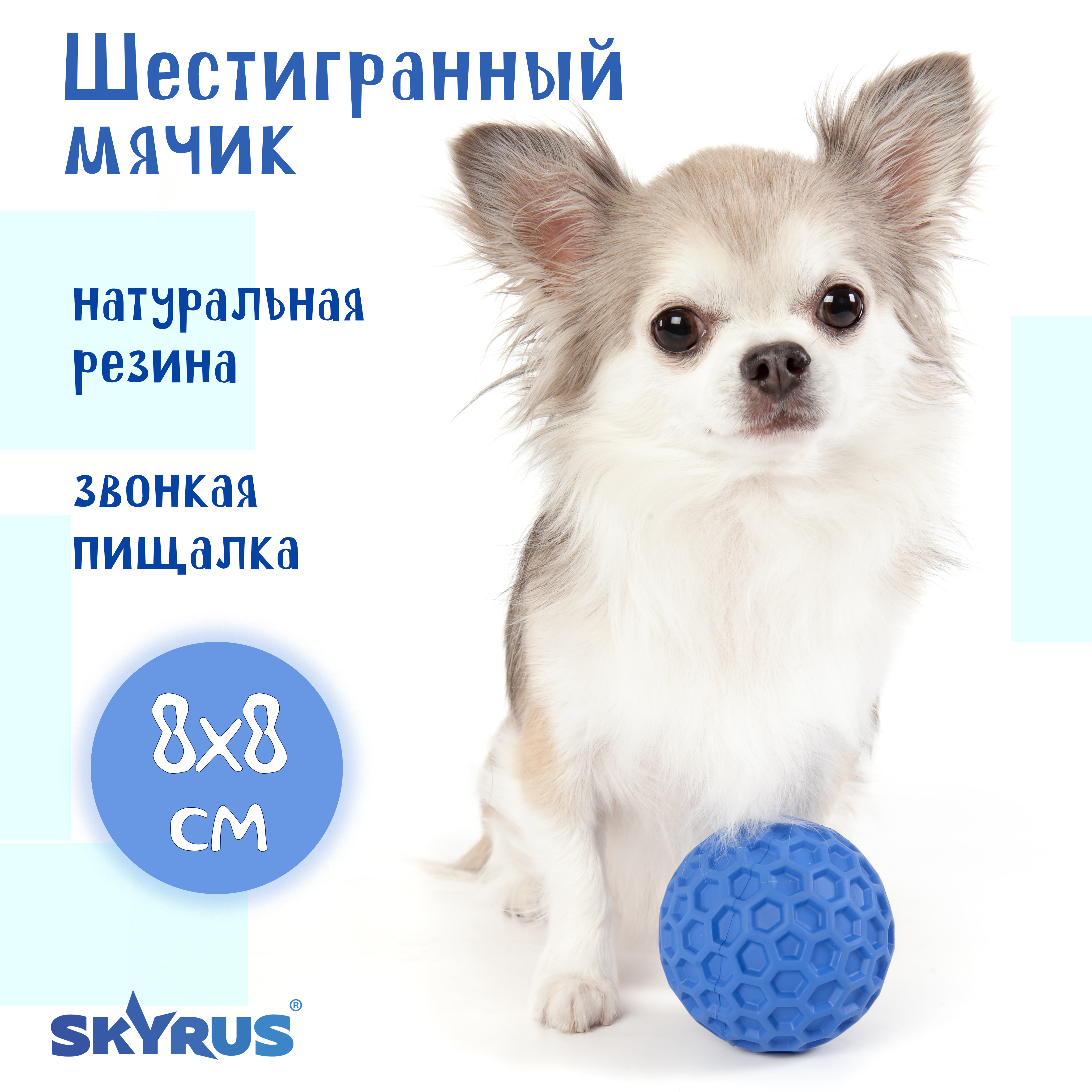 Игрушка для собак SkyRus Шестигранный мячик, синий, резина, 8х8х8 см