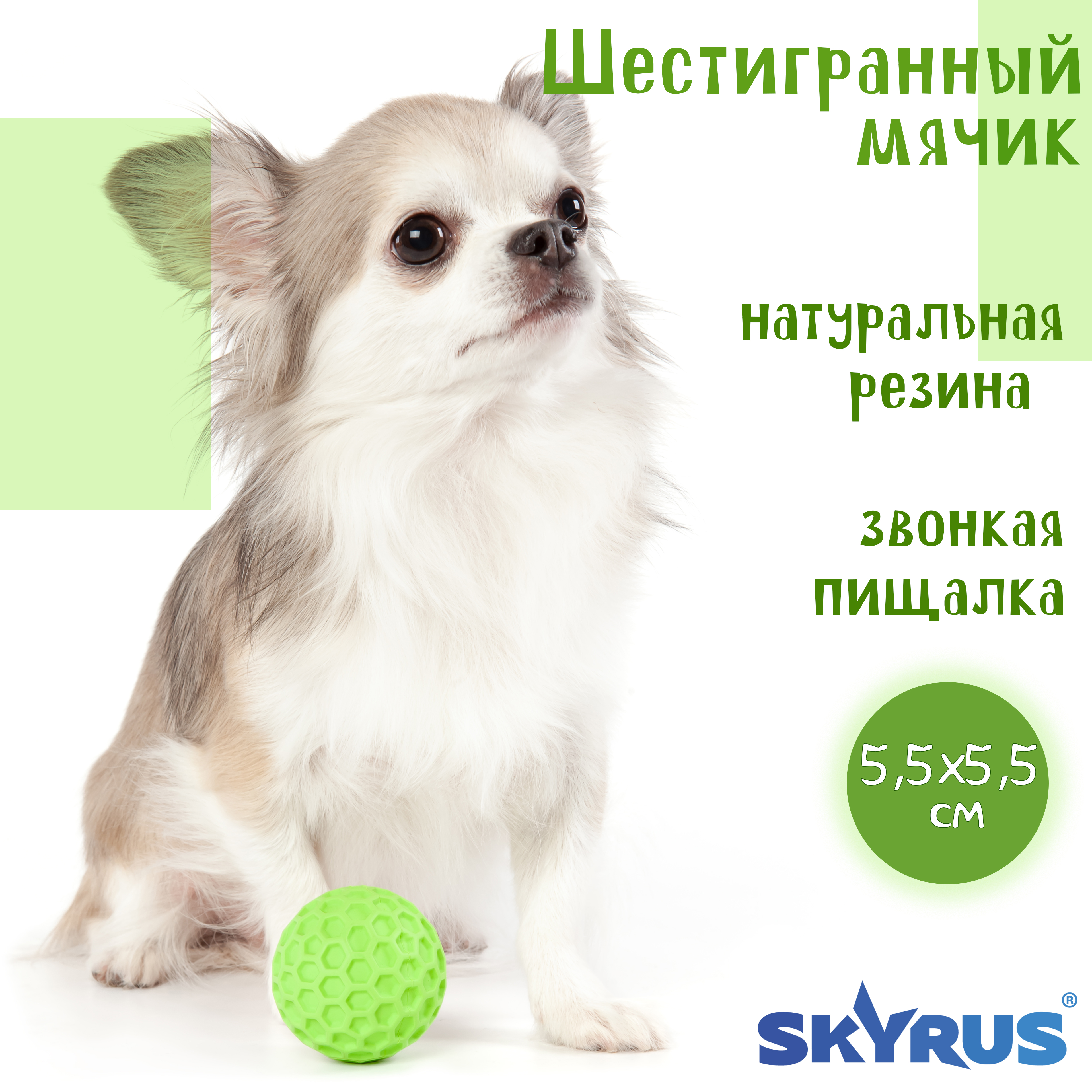 

Игрушка для собак SkyRus Шестигранный мячик, салатовый, резина, 5,5х5,5х5,5 см, Мячик