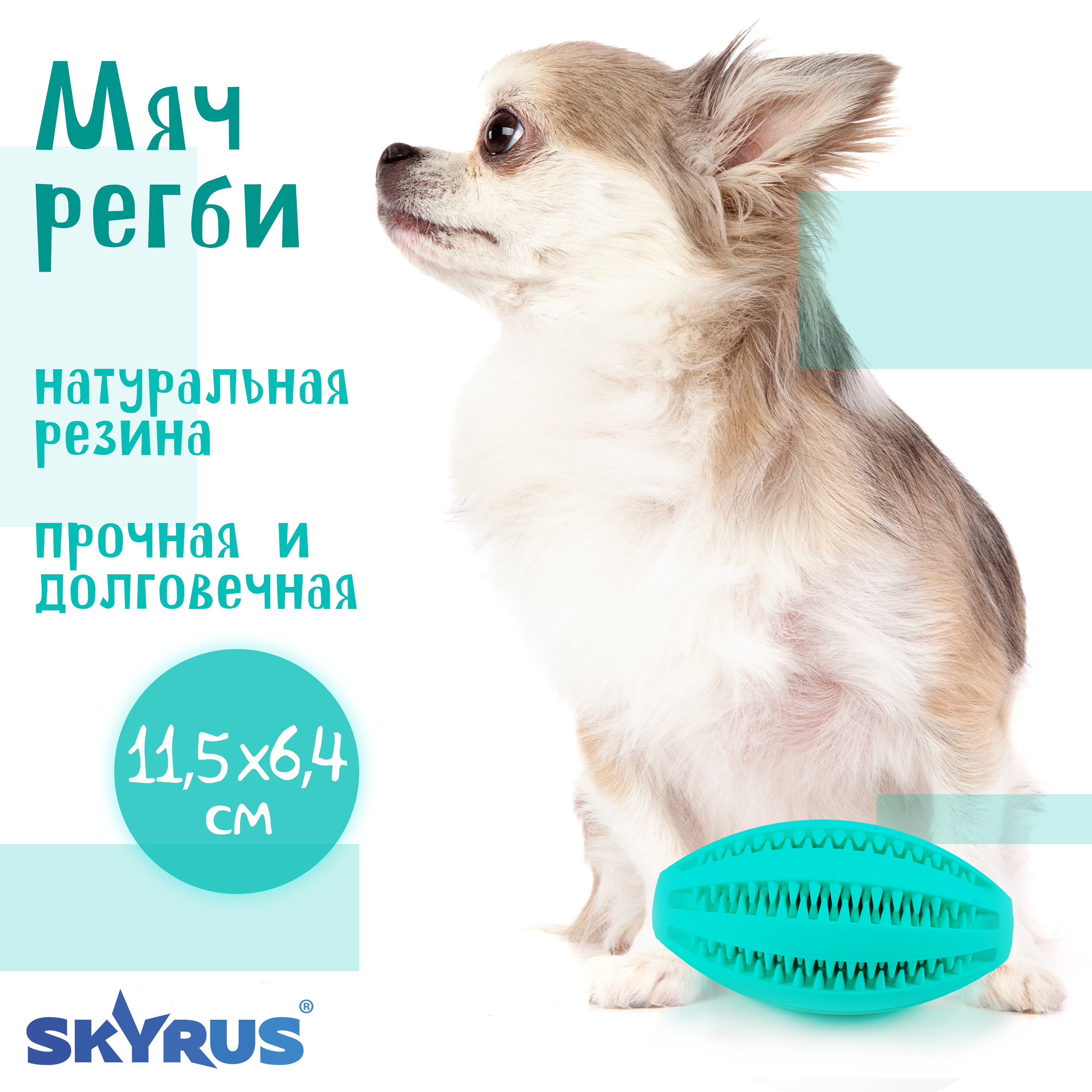 

Игрушка для собак SkyRus Мяч регби, мятный, резина, 11,5x6,4x6,4 см, Мяч