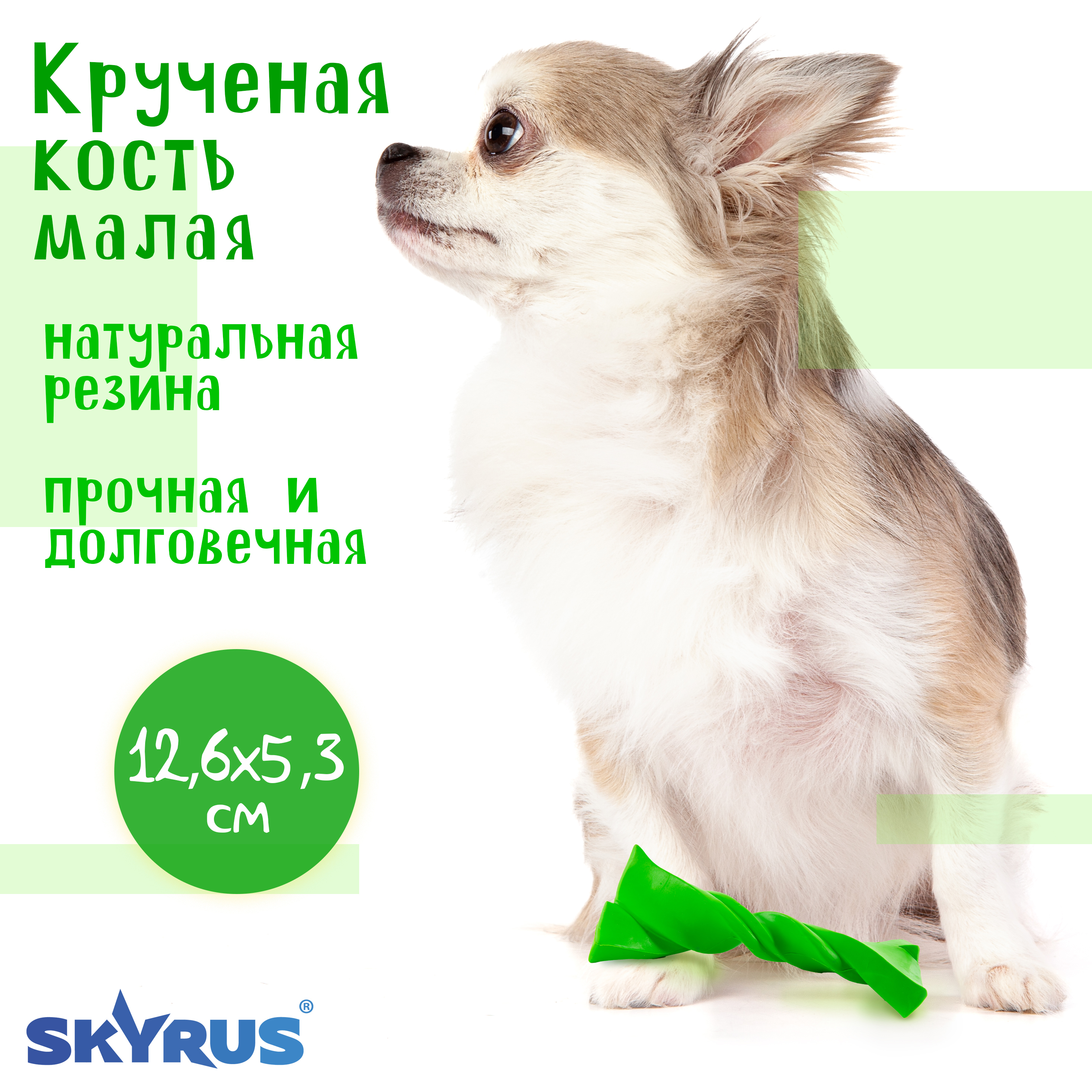 Игрушка для собак SkyRus Крученая кость малая, резиновая, зелёная, 12,6х5,3х3,5 см