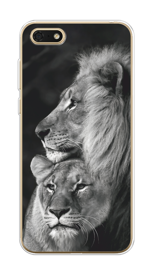 

Чехол на Huawei Y5 Prime 2018/Y5 2018 "Львиная пара", Черный;серый;белый, 66350-1