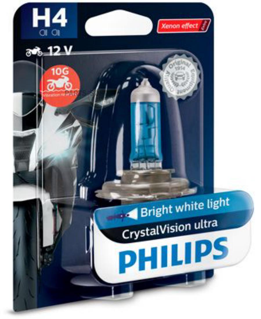 Лампа (H4) 60/55w 12v Галогенная Crystalvision Moto (Блист.1шт) Philips 12342CVUBW