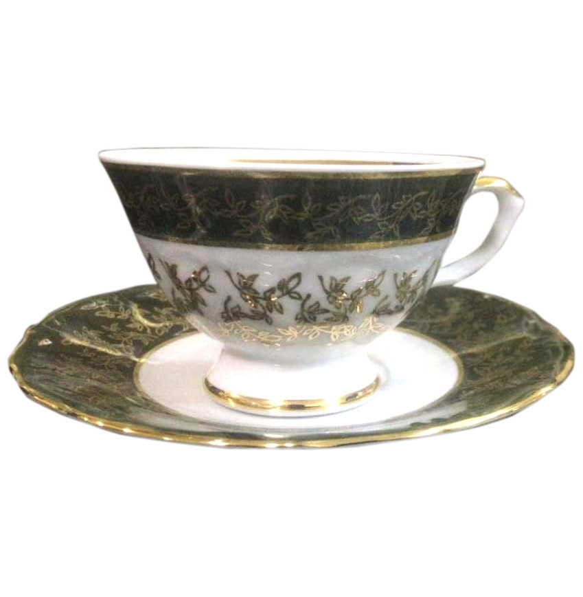 

Набор чайных пар 200 мл 6 шт Bavarian Porcelain "Мария-Тереза Зелёная Золотые листики"