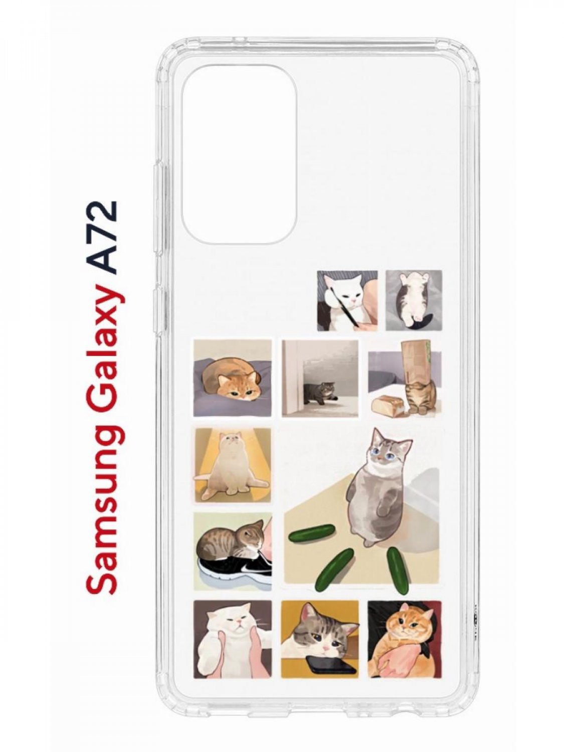 Чехол на Samsung A72 Kruche Print Коты-Мемы,противоударный бампер,с защитой камеры