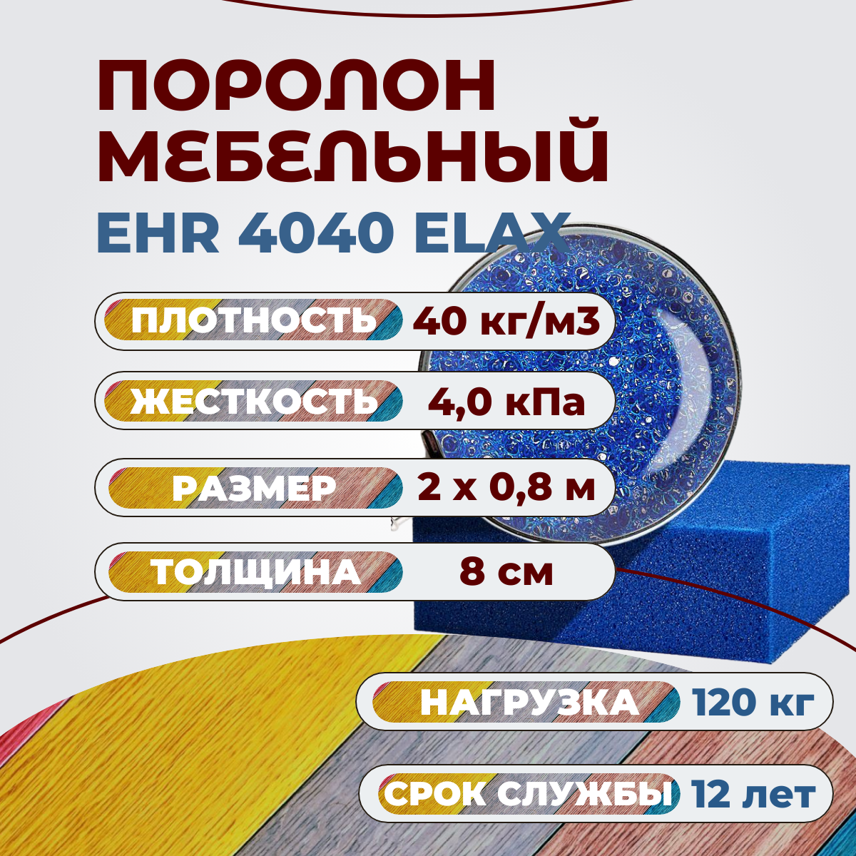

Поролон мебельный высокоэластичный Эгида EHR 4040 2000х800 80 мм, Синий, EHR4040