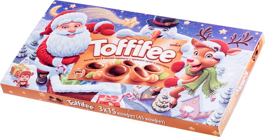 Конфеты Toffifee Санта и друзья с лесным орехом в мягкой карамели с нугой и шоколадом