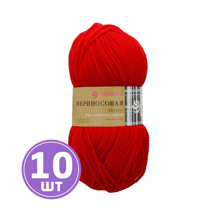 

Пряжа Пехорка Мериносовая 006 красный 10 шт. по 100 г