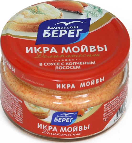

Икра мойвы Балтийский Берег Деликатесная в сливочном соусе с копченым лососем 180 г