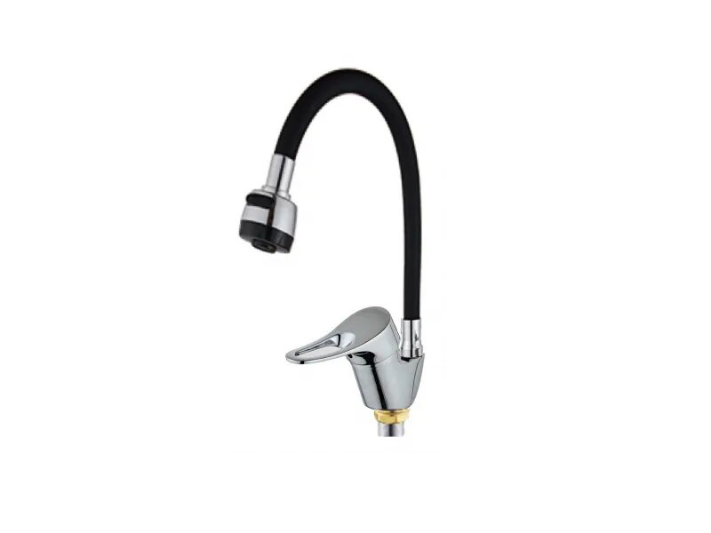 

Смеситель для кухни однорычажный Feinise гибкий излив на гайке хром/чёрный, Черный, S4743R5-8