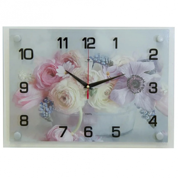 фото Часы настенные 21 век цветы, 35х25см, арабский циферблат, 2535-021