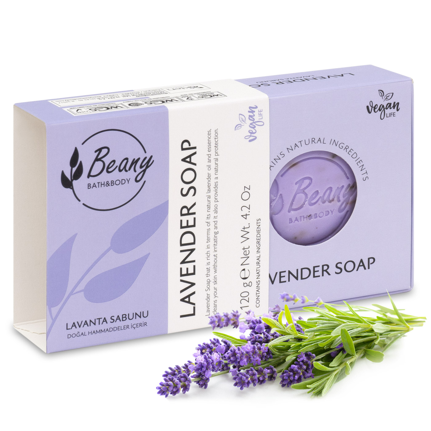 фото Мыло beany твердое натуральное турецкое lavender extract soap с экстрактом лаванды