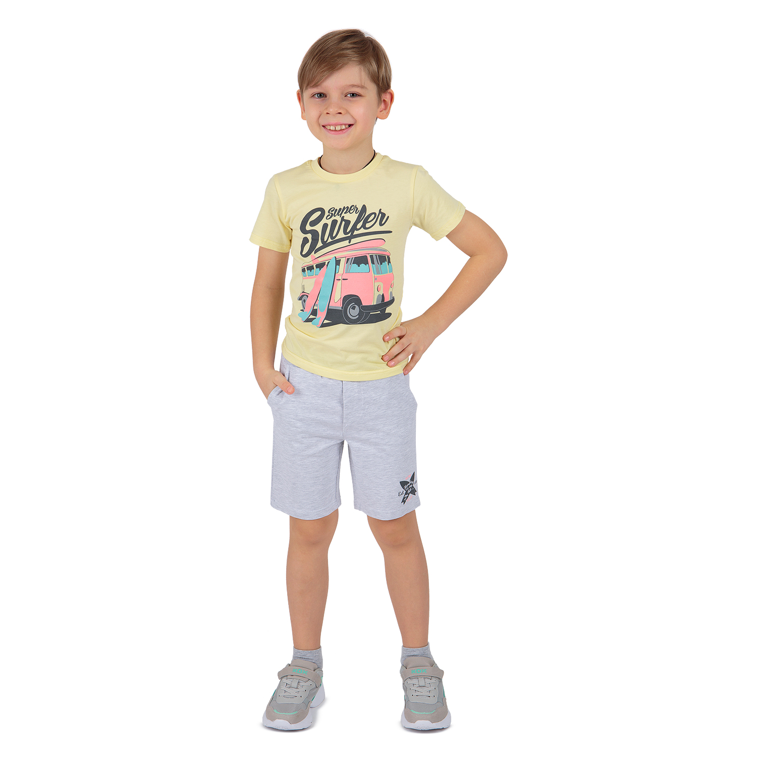 фото Комплект футболка/шорты leader kids лови волну желтый р.122