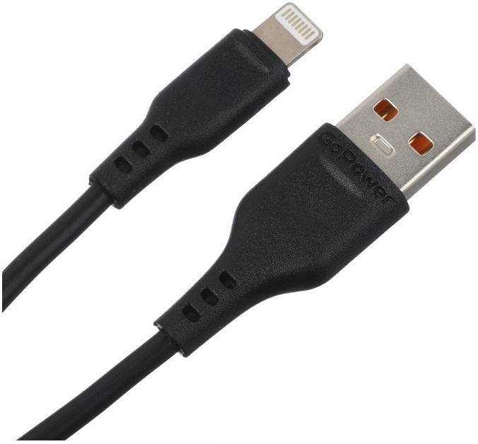 Кабель GoPower GP01L USB - Lightning, 2.4 А, 1 м, черный (00-00018568)