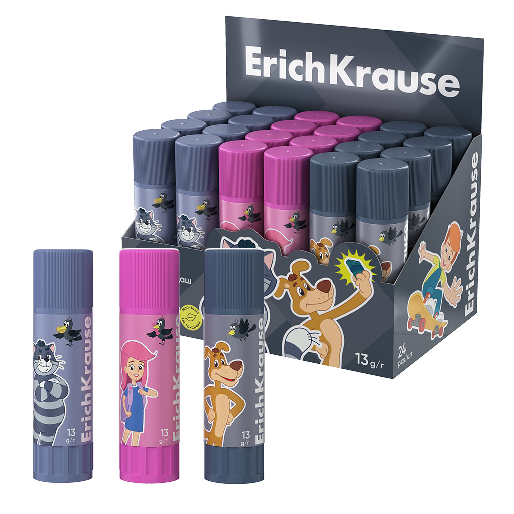 Клей-карандаш ErichKrause EasyStick Простоквашино60499 в коробке-дисплее по 24 шт 1728₽