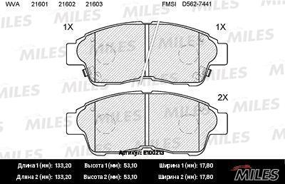 

Колодки тормозные COROLLA 92>01/CARINA E 92>96/RAV 4 94>95 передние MILES E100213