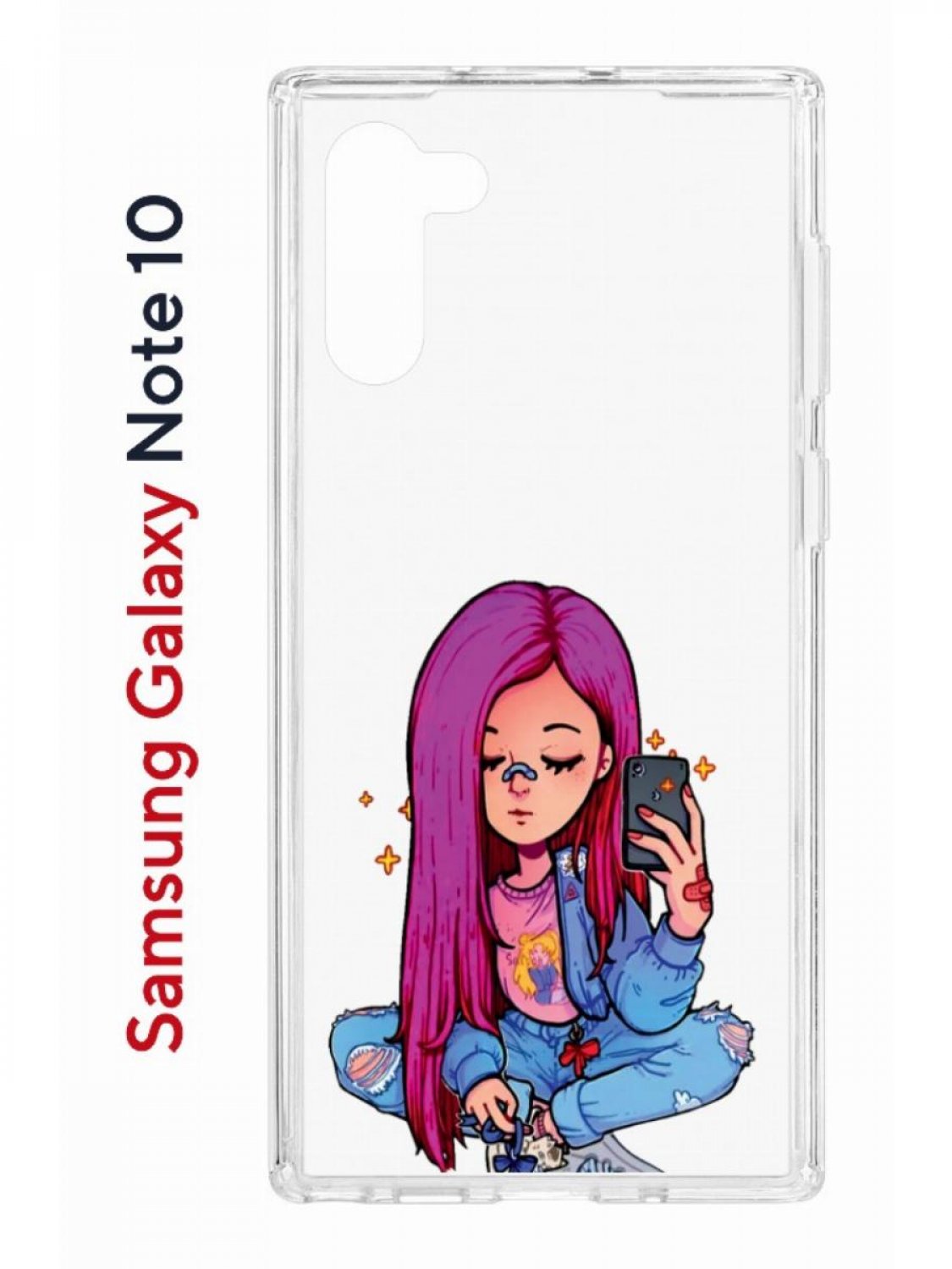 Чехол на Samsung Galaxy Note 10 с принтом Kruche Print Pink Hair,противоударный бампер