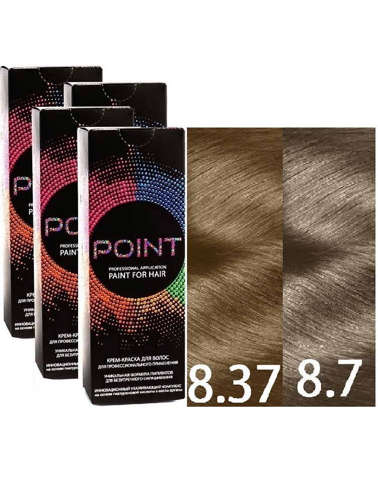 Крем-краска для волос POINT спайка тон 8.37 2шт*100мл + тон 8.7 2*100мл point краска для волос тон 8 7 блондин тёмно бежевый молочный шоколад оксид 9%