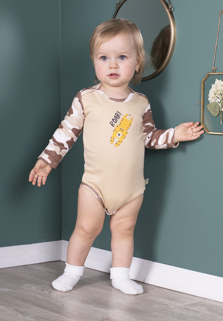 

Боди с рукавами "Роар", цвет: бежевый, рост 80 см, 1106/4