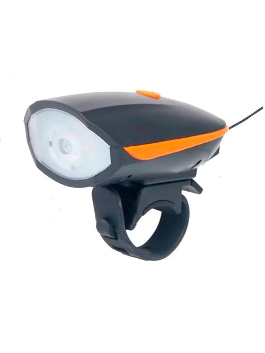 фото Фонарь велосипедный аккумуляторный светодиодный передний с гудком, оранжевый urm