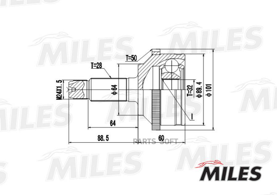 

MILES GA20127 ШРУС наружный HONDA ACCORD 1.8-2.0 98-02 (с ABS) (GKN 304734) GA20127