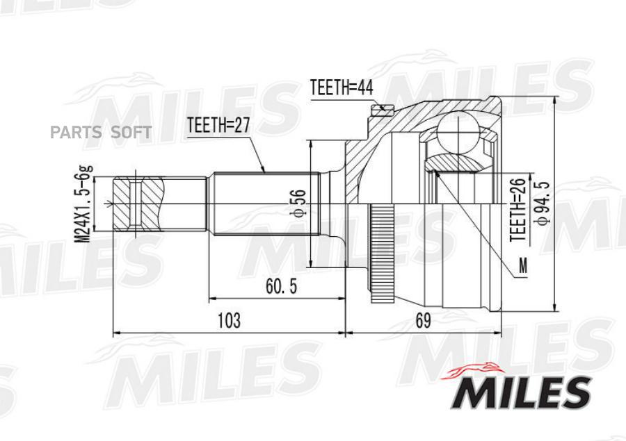 

MILES GA20323 ШРУС наружный NISSAN PRIMERA 2.0/2.0 02- (SKF VKJA5741) GA20323