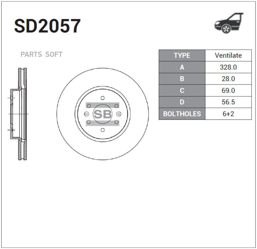 

Диск тормозной Sangsin SD2057