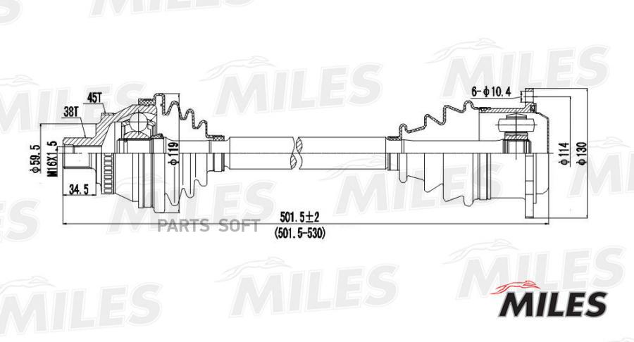 

MILES GC02008 Привод в сборе правый AUDI A4 2.8 95-01 (ABS) (GSP 203048) GC02008