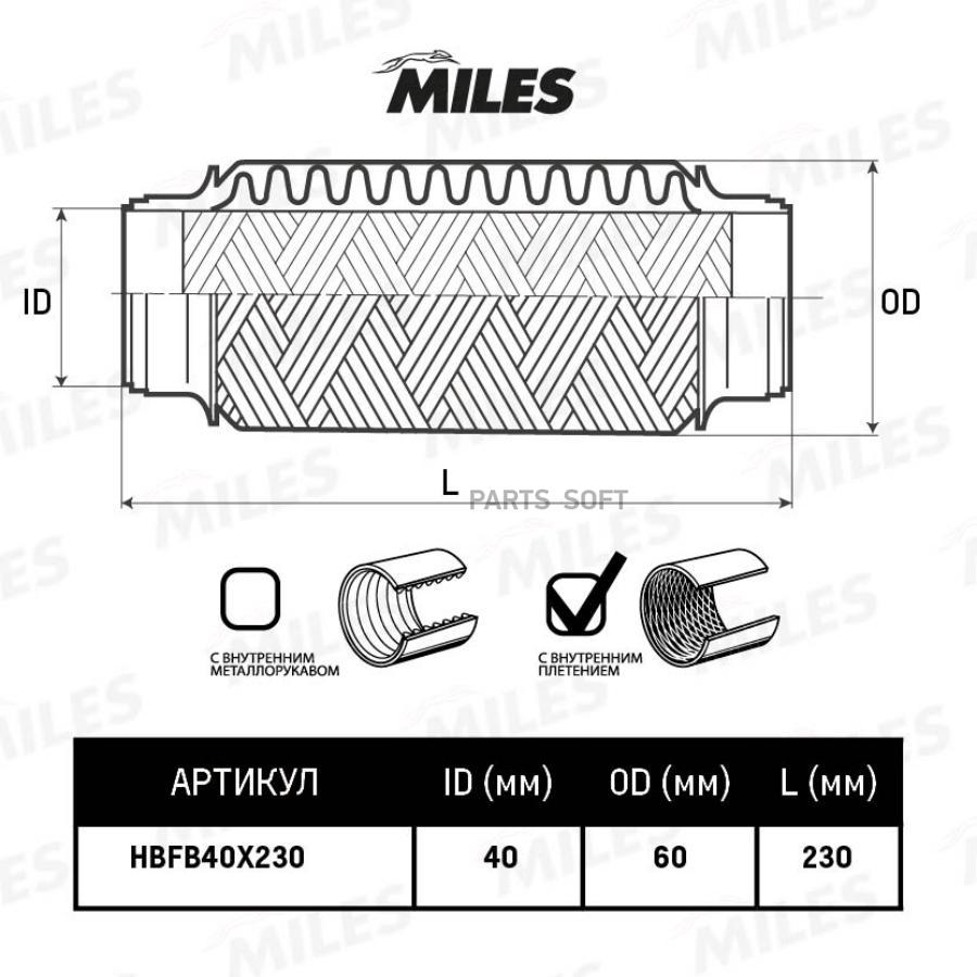 

MILES HBFB40X230 Труба гофрированная (гофра) внутренним плетением 40X230 HBFB40X230