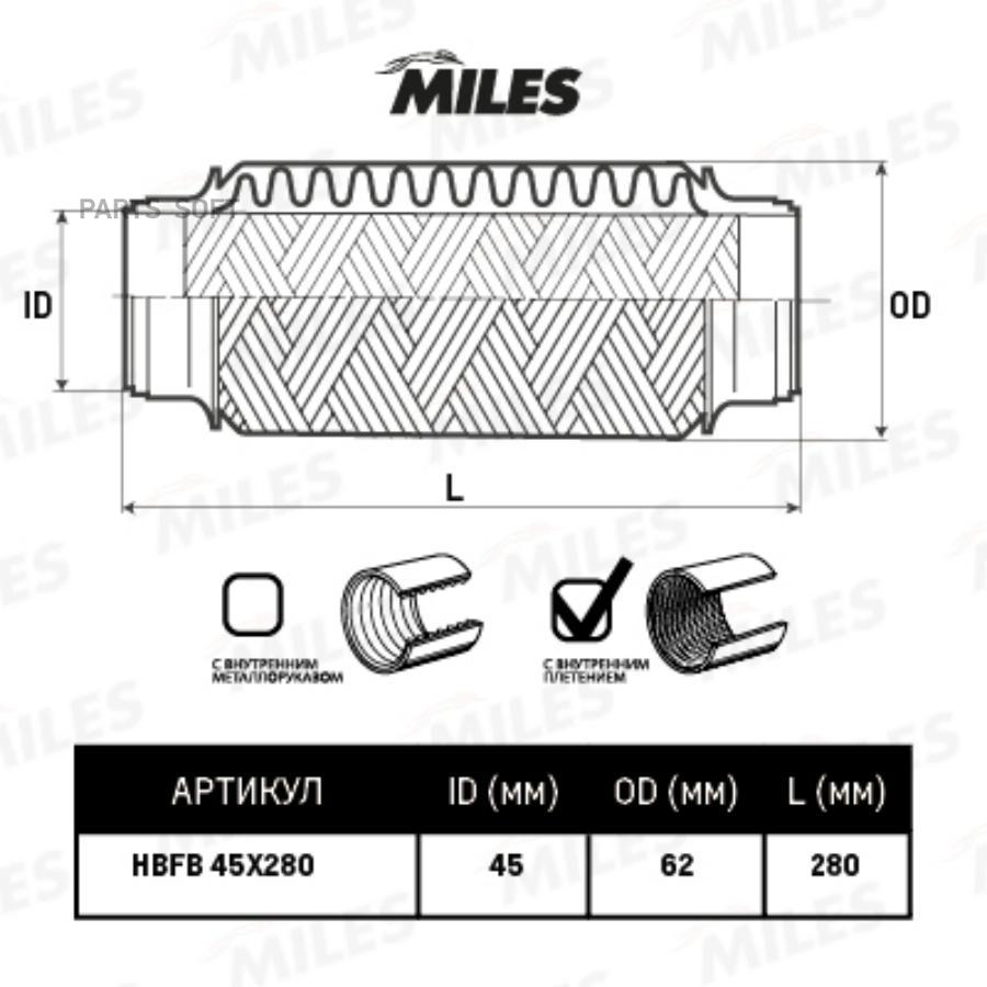 

MILES HBFB45X280 Труба гофрированная (гофра) внутренним плетением 45X280 HBFB45X280