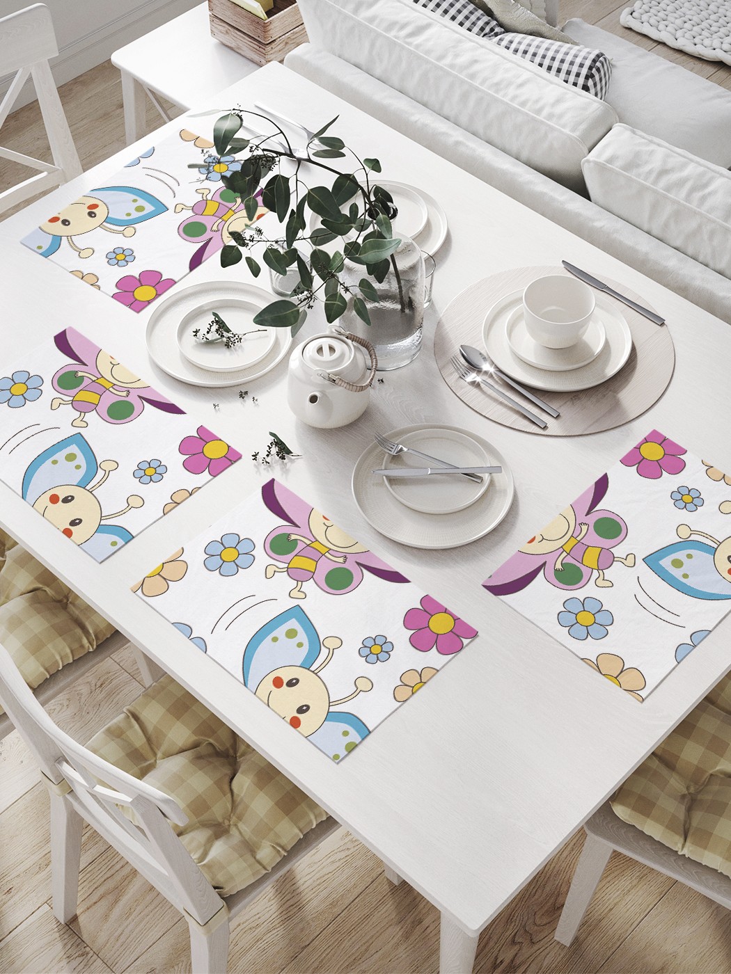 фото Комплект салфеток joyarty "веселые бабочки" для сервировки стола (32х46 см, 4 шт.)