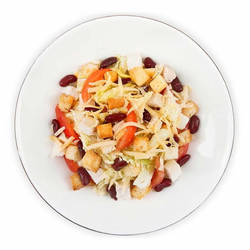 

Салат Шеф Перекресток с курицей фасолью и сыром +-200 г