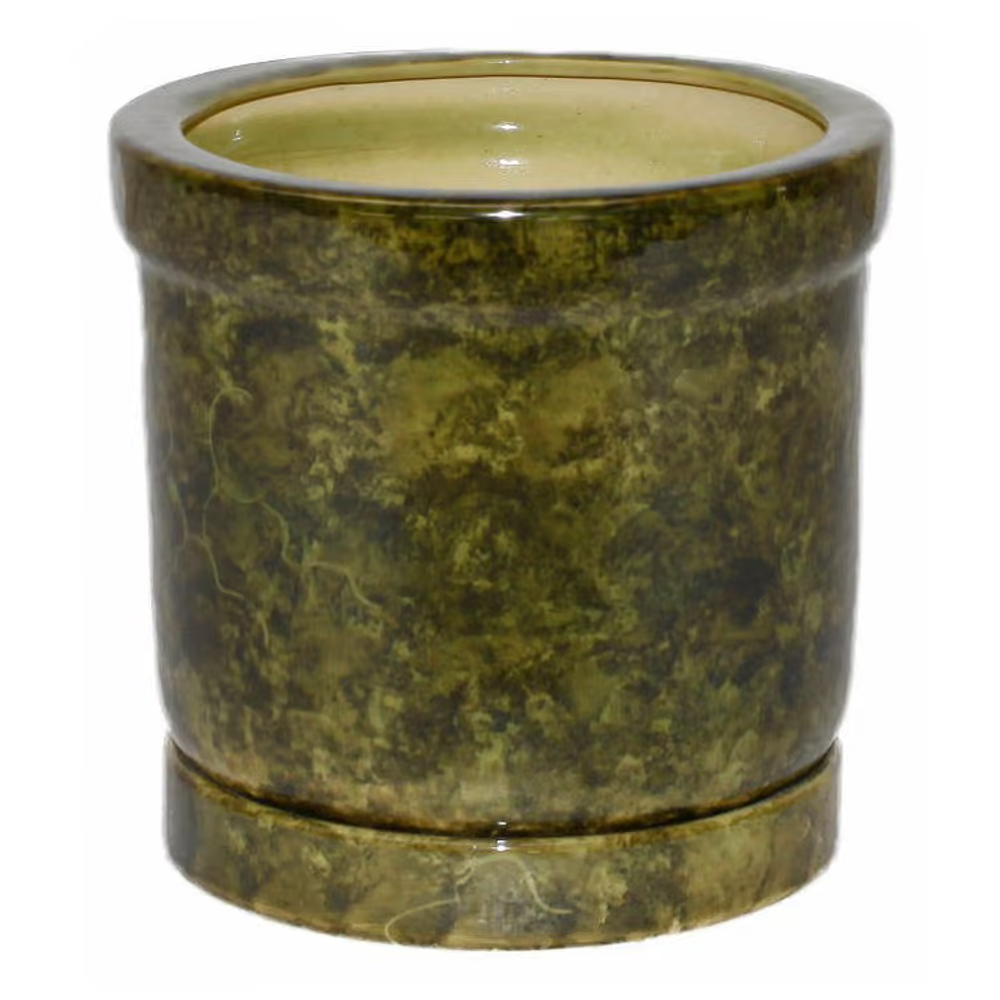 

Цветочный горшок Цилиндр № 5 керамический с поддоном зеленый 1 шт., Цилиндр № 5 керамический с поддоном