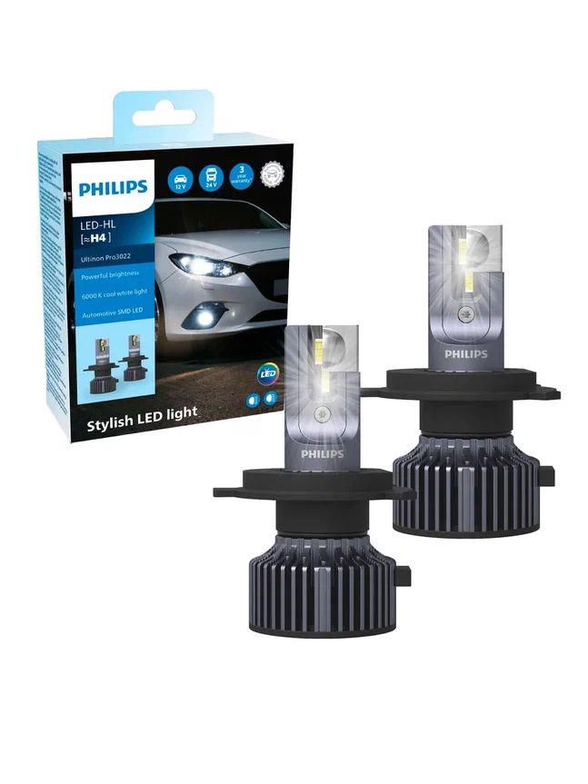 Лампа светодиодная автомобильная Philips H4 22/22W Ultinon Pro3022 LED 12/24V 11342U3022X2