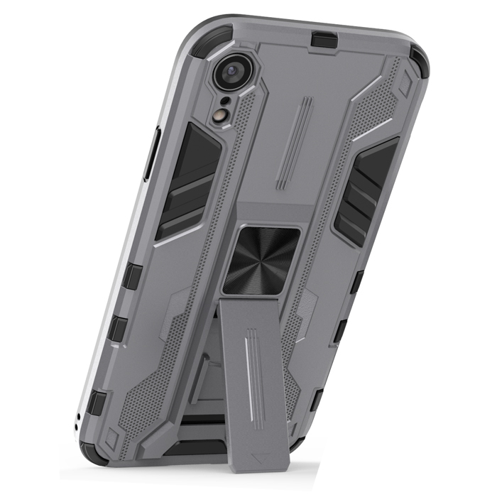 фото Противоударный чехол с подставкой transformer для iphone xr (серый) black panther