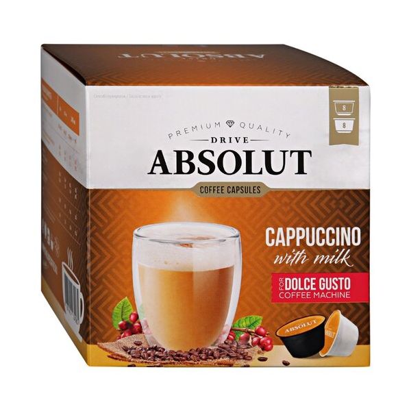 фото Кофе absolut latte drive капучино натуральный в капсулах 23 г х 16 шт