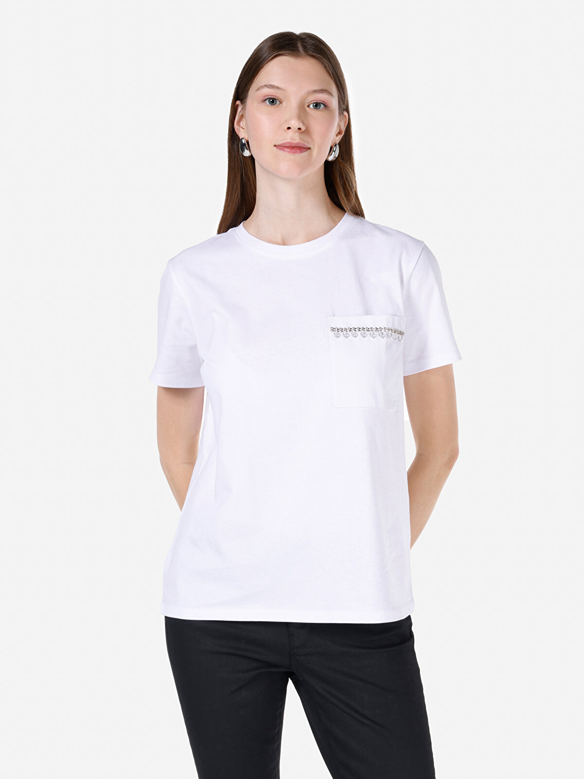 

Футболка женская Colin's CL1068437 белая L, Белый, CL1068437