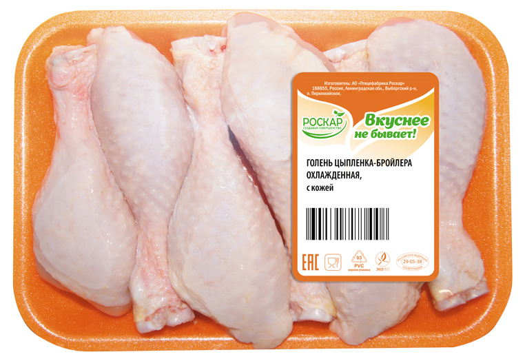 

Голень цыпленка-бройлера с кожей Роскар охлажденная