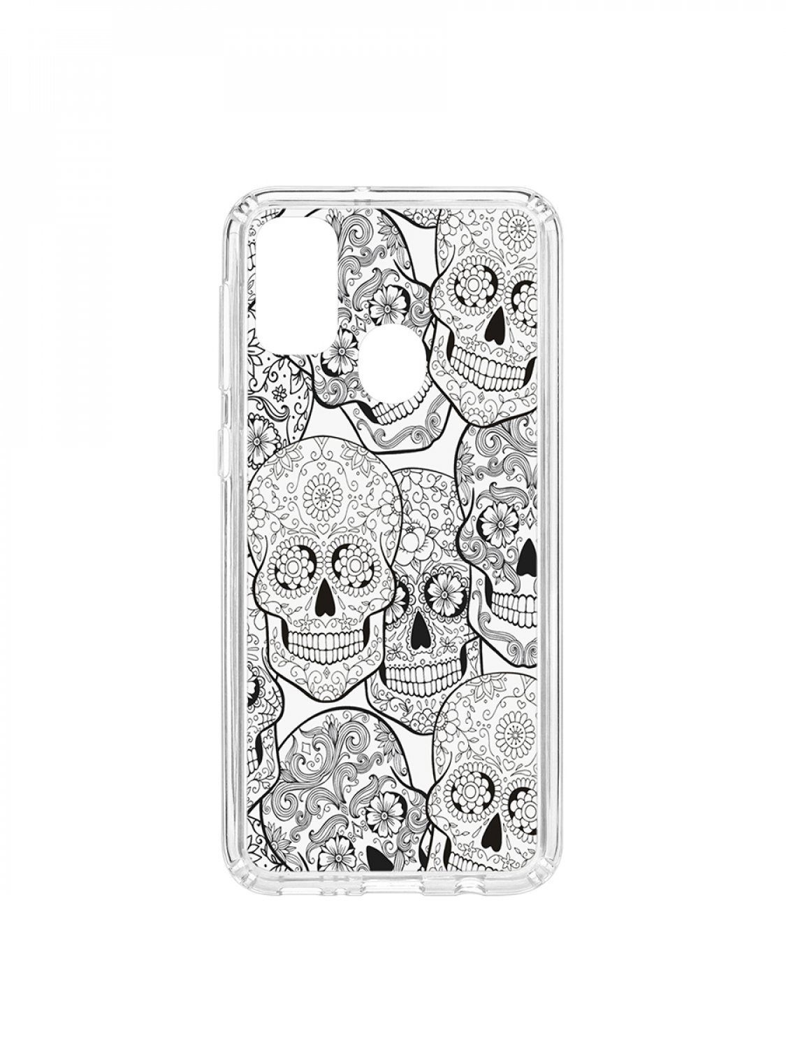 Чехол на Samsung M30S/M21 Kruche Print Skull Black,противоударный бампер,с защитой камеры