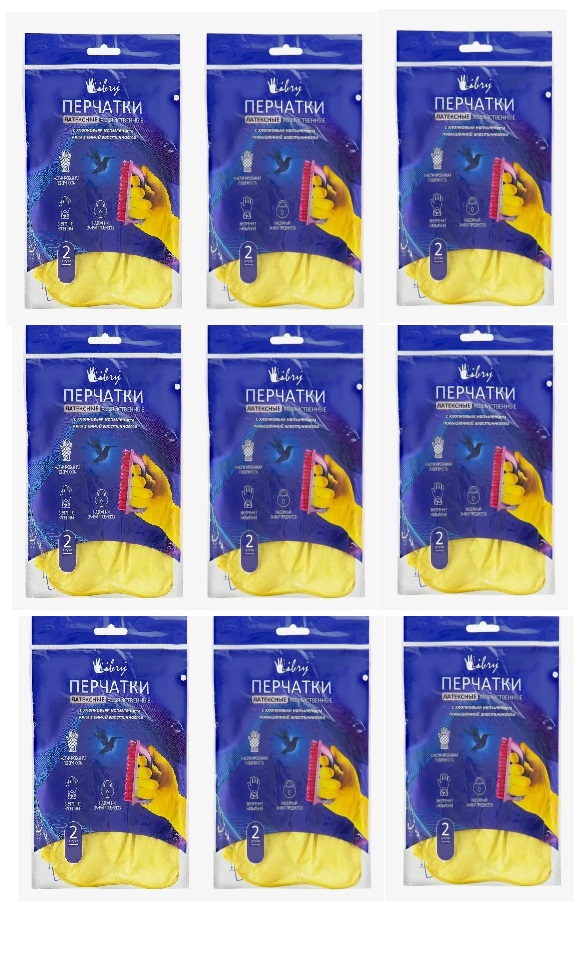 

Перчатки латексные Libry Эластичные, с х/б напылением, желтые, р , 9 упаковок, Эластичные р L