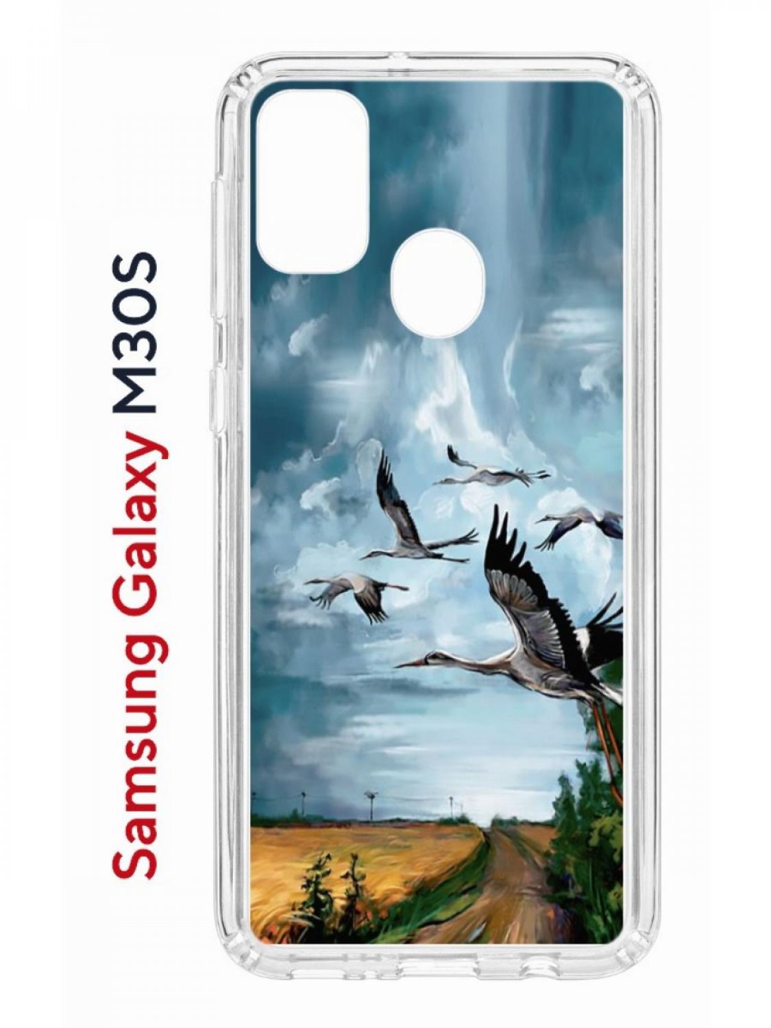 Чехол на Samsung M30S/M21 Kruche Print Журавли,противоударный бампер,с защитой камеры