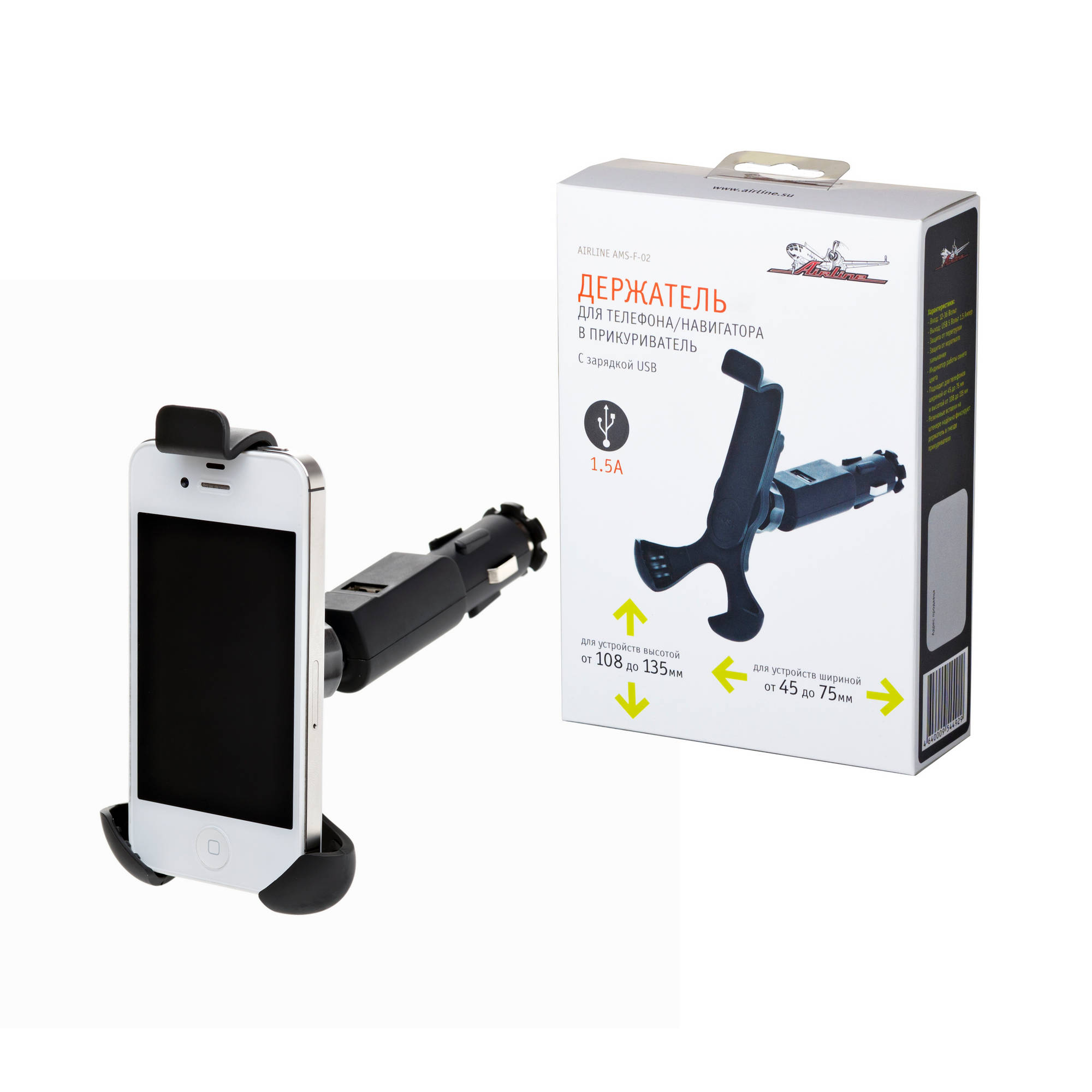

AIRLINE Держатель для телефонанавигатора в прикуриватель с зарядкой USB (AMS-F-02)