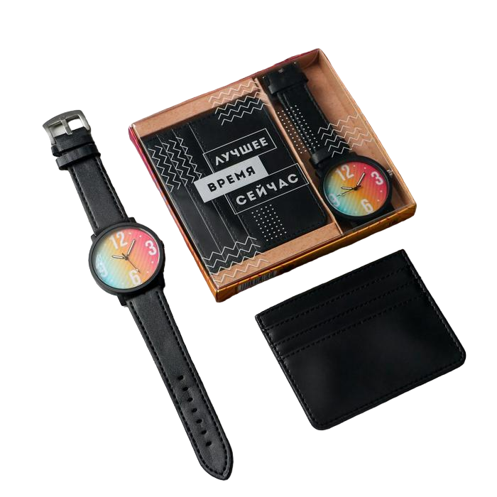 Подарочный набор: часы наручные и картхолдер «Сейчас»