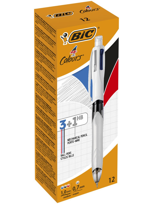 

Ручка шариковая BIC 3 цвета красный, синий, черный + 1 карандаш уп.12 штук