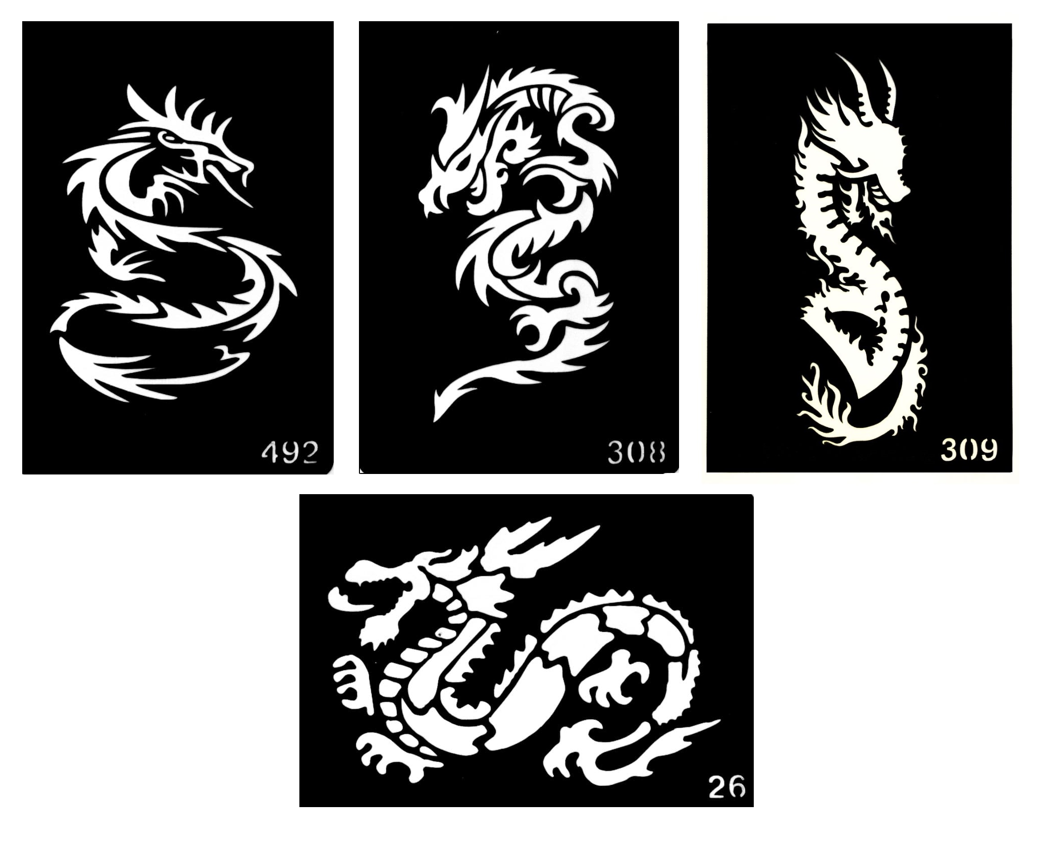 Трафареты для боди-арта и временный татуировок Драконы 4 шт трафареты для боди арта и временный татуировок драконы 4 шт